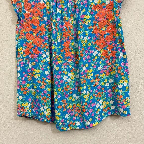 SAVANNA JANE Embroidered Babydoll Top Blue Floral Flutter Sleeve Boho - Picture 3 of 7